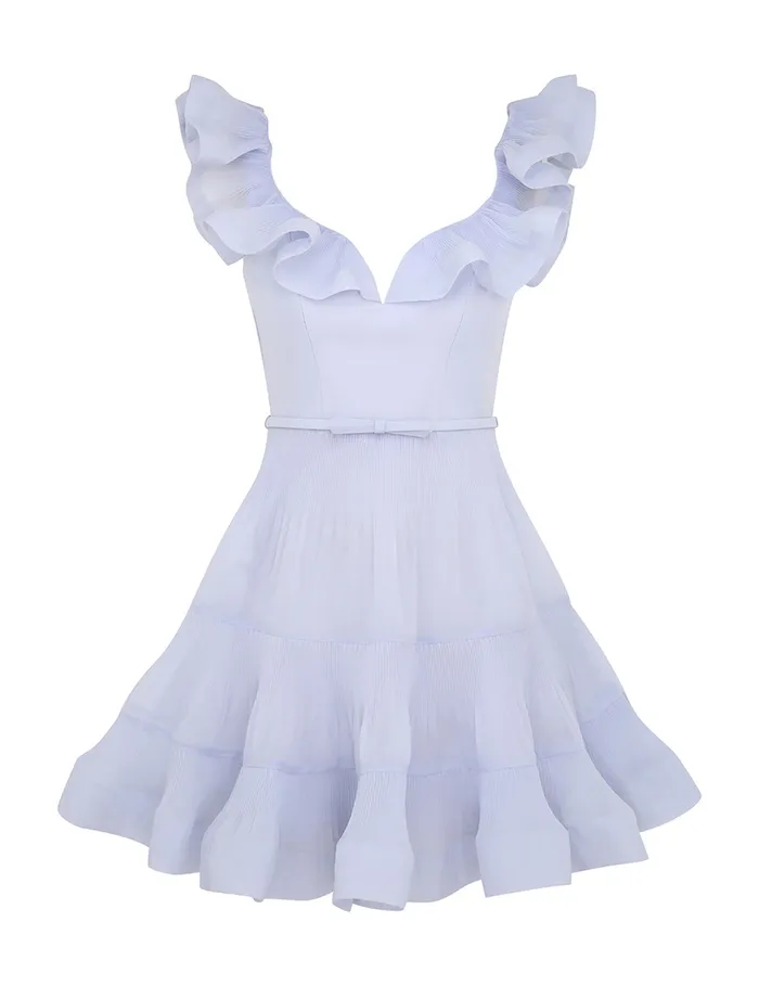 Women Zimmermann Dresses Pleated Frill Mini Dress Light Blue