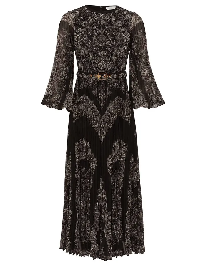 Women Zimmermann Dresses Sunray Long Sleeve Midi Dress Black Paisley