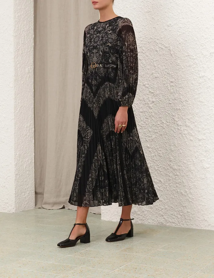 Women Zimmermann Dresses Sunray Long Sleeve Midi Dress Black Paisley