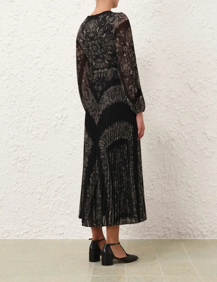 Women Zimmermann Dresses Sunray Long Sleeve Midi Dress Black Paisley