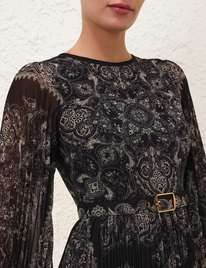 Women Zimmermann Dresses Sunray Long Sleeve Midi Dress Black Paisley