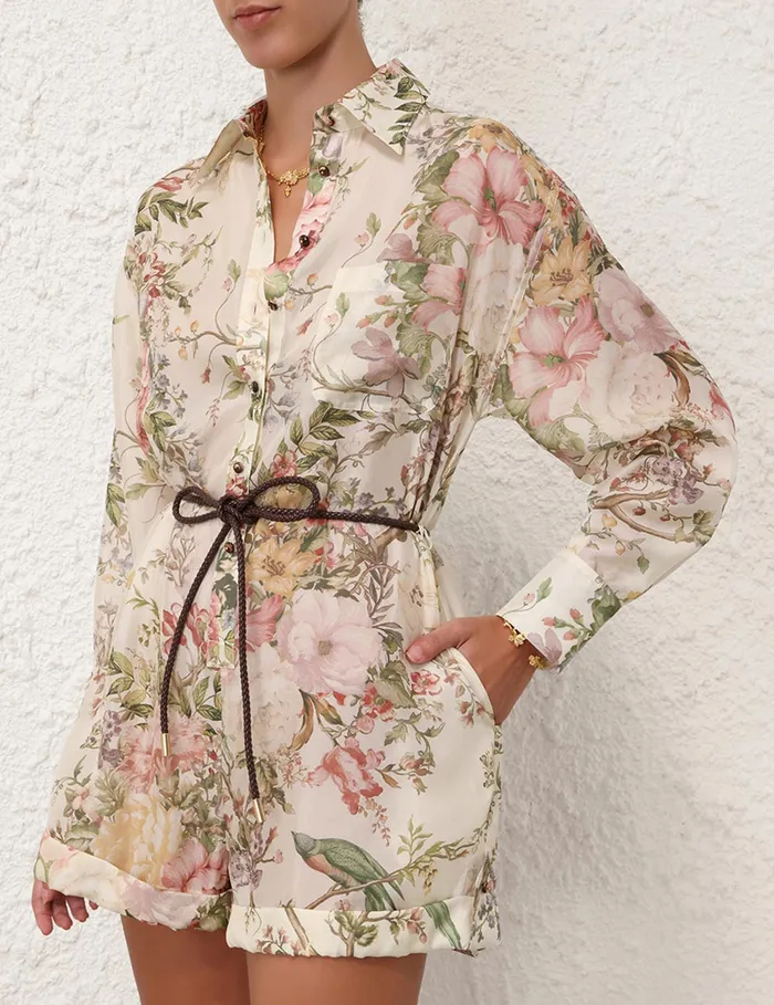 Women Zimmermann Jumpsuits and Playsuits Waverly Shirt Playsuit Cream Floral