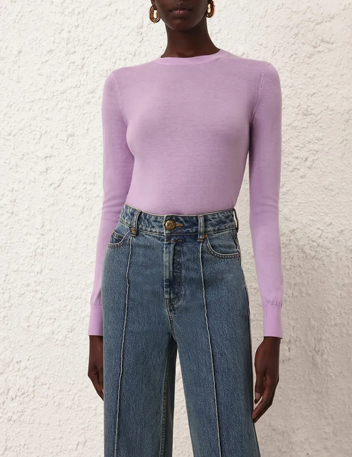Women Zimmermann Knitwear Classic Crew Neck Sweater Lilac