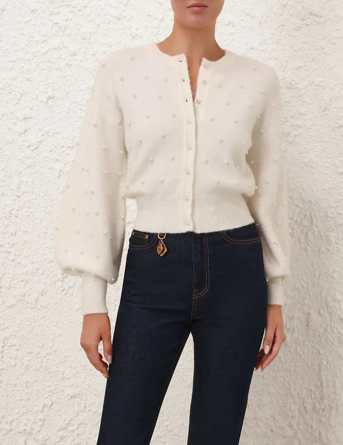 Women Zimmermann Knitwear Crush Beaded Cardigan Ivorypearl