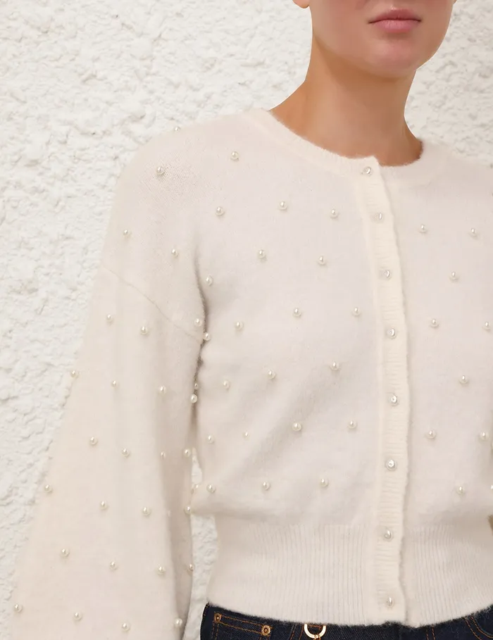 Women Zimmermann Knitwear Crush Beaded Cardigan Ivorypearl