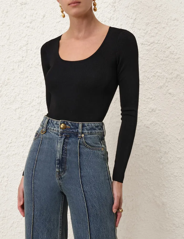 Women Zimmermann Knitwear Illustration Knit Bodysuit Black