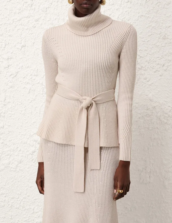 Women Zimmermann Knitwear Illustration Peplum Sweater Cream