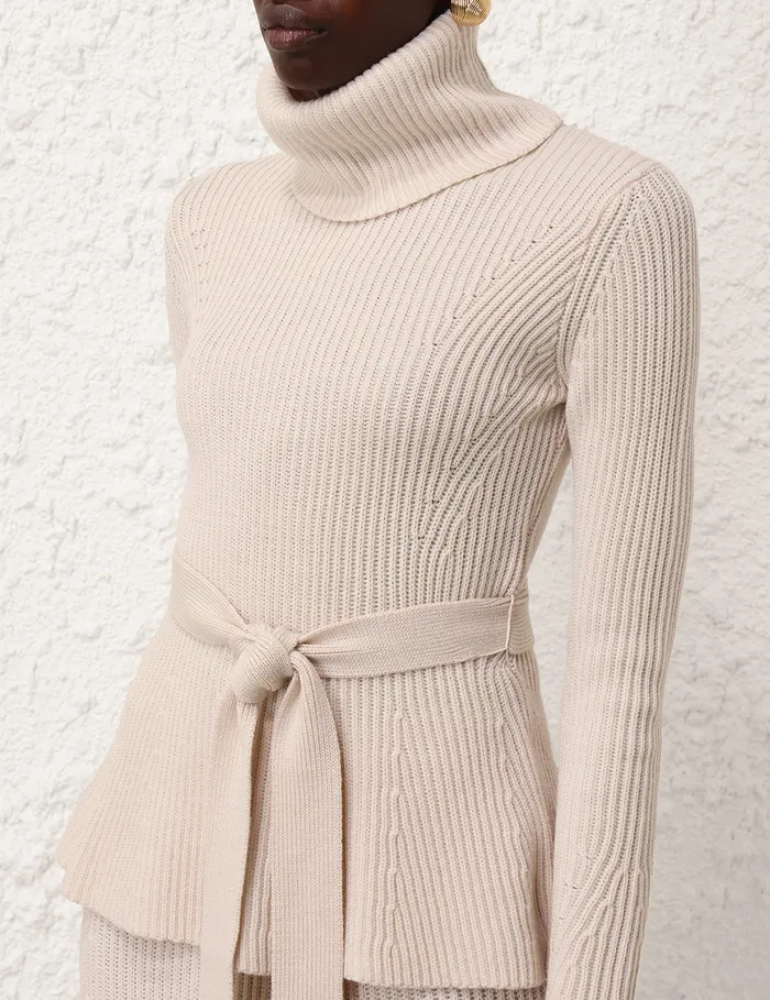 Women Zimmermann Knitwear Illustration Peplum Sweater Cream