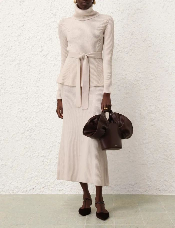 Women Zimmermann Knitwear Illustration Peplum Sweater Cream