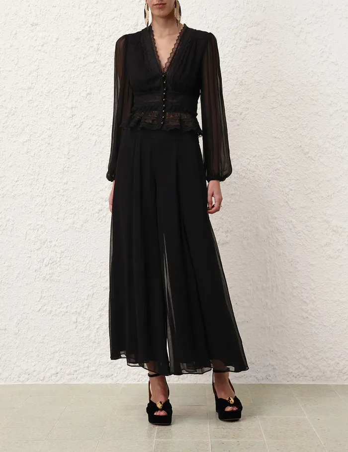 Women Zimmermann Shorts and Pants Illustration Flare Culotte Black
