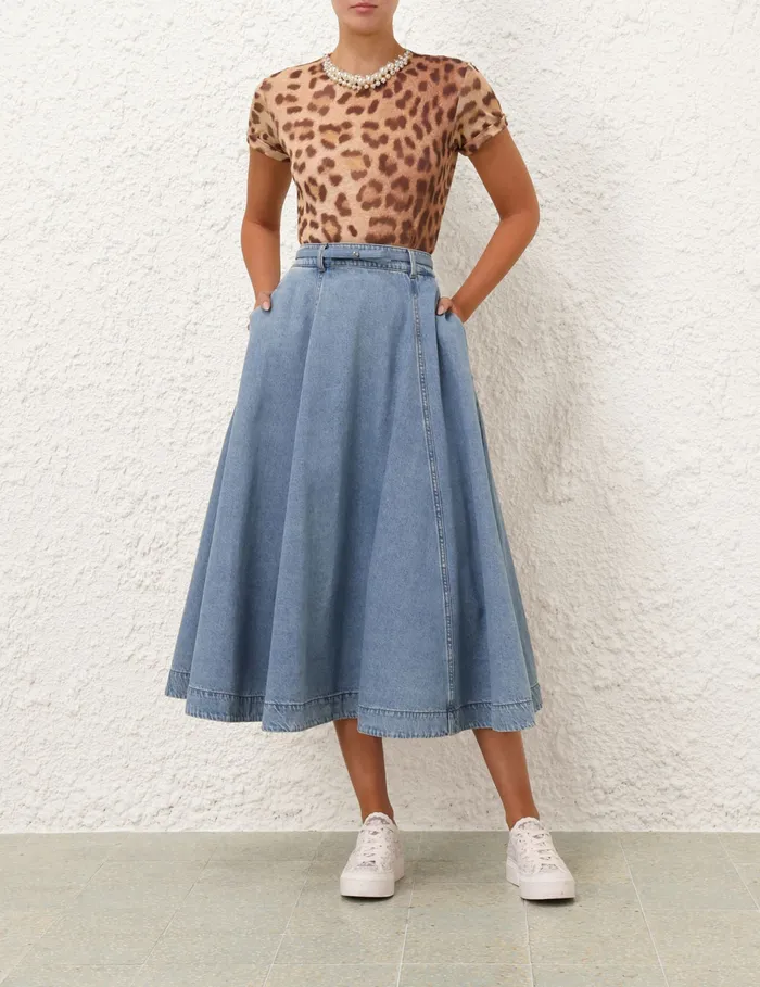 Women Zimmermann Skirts Crush Denim Full Midi Skirt Blue Moon