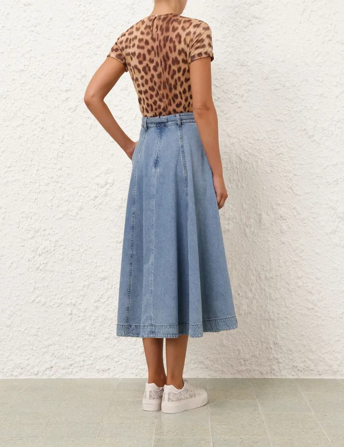 Women Zimmermann Skirts Crush Denim Full Midi Skirt Blue Moon