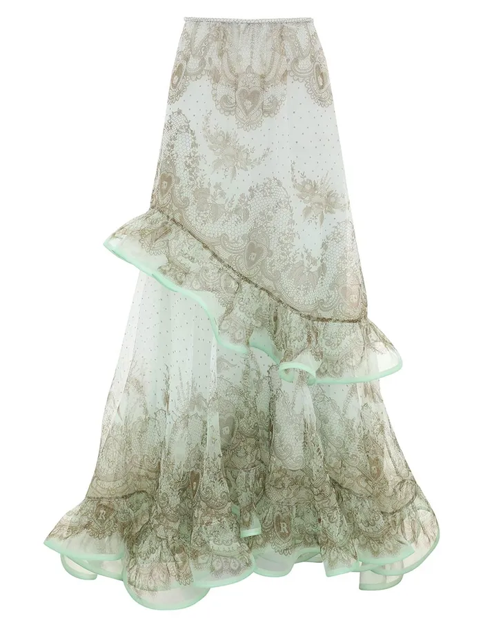 Women Zimmermann Skirts Crush Flutter Maxi Skirt Mint Lace Print
