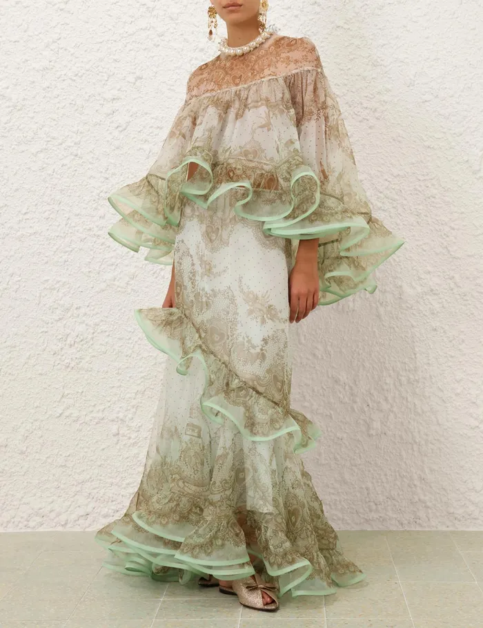 Women Zimmermann Skirts Crush Flutter Maxi Skirt Mint Lace Print
