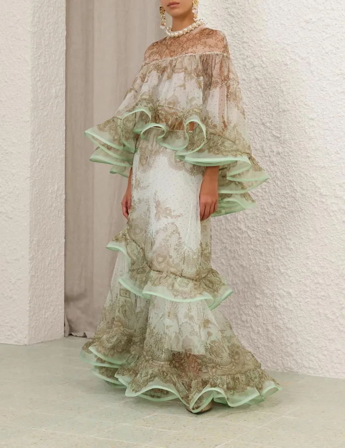 Women Zimmermann Skirts Crush Flutter Maxi Skirt Mint Lace Print