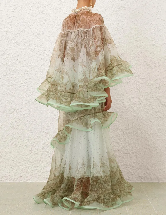 Women Zimmermann Skirts Crush Flutter Maxi Skirt Mint Lace Print
