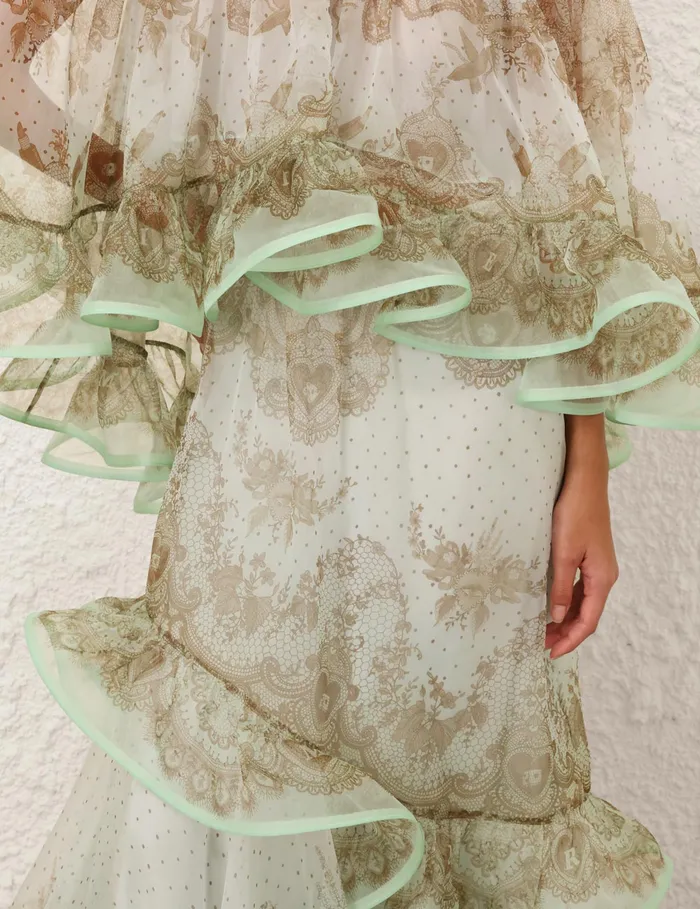 Women Zimmermann Skirts Crush Flutter Maxi Skirt Mint Lace Print
