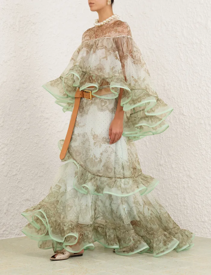 Women Zimmermann Skirts Crush Flutter Maxi Skirt Mint Lace Print