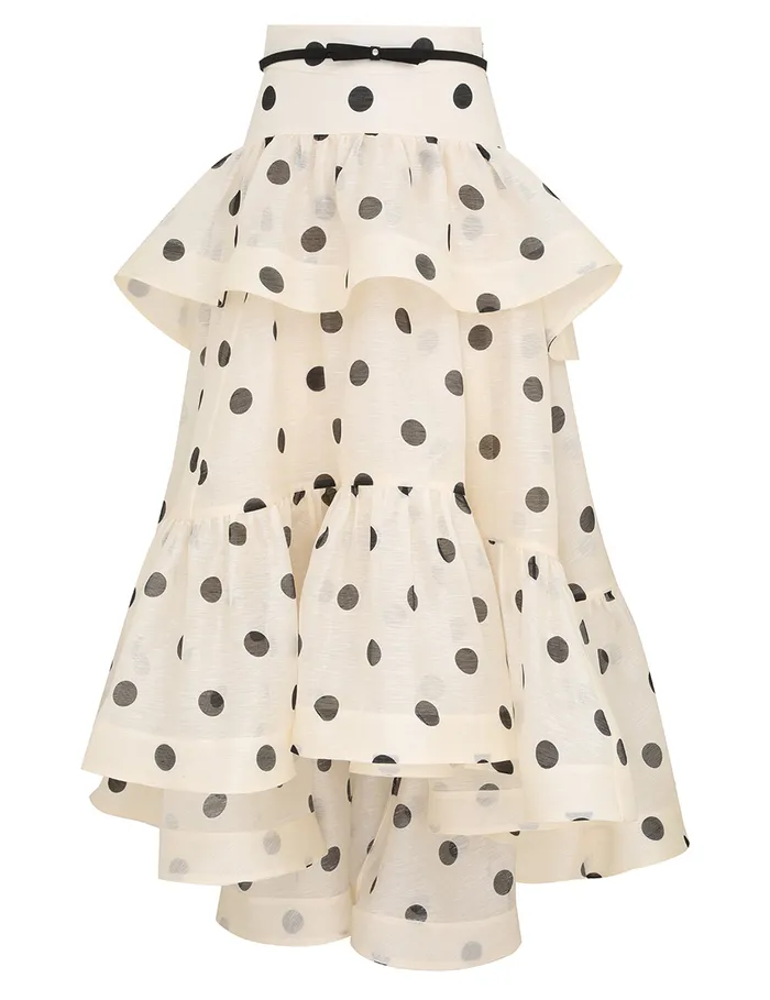 Women Zimmermann Skirts Crush HighLow Tiered Skirt Creamblack Dot