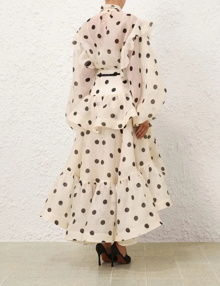 Women Zimmermann Skirts Crush HighLow Tiered Skirt Creamblack Dot