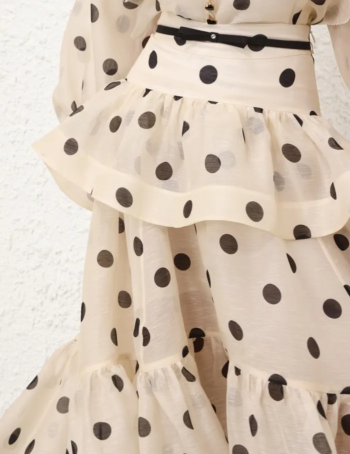 Women Zimmermann Skirts Crush HighLow Tiered Skirt Creamblack Dot