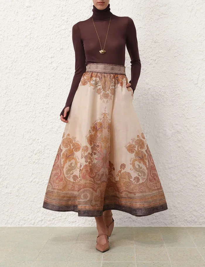 Women Zimmermann Skirts Illustration Midi Skirt Cream Paisley