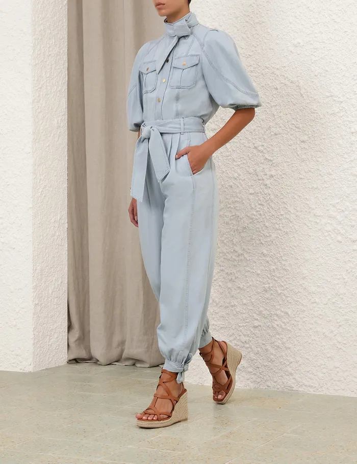 Women Zimmermann Tops Acacia Denim Lantern Blouse Ice Storm