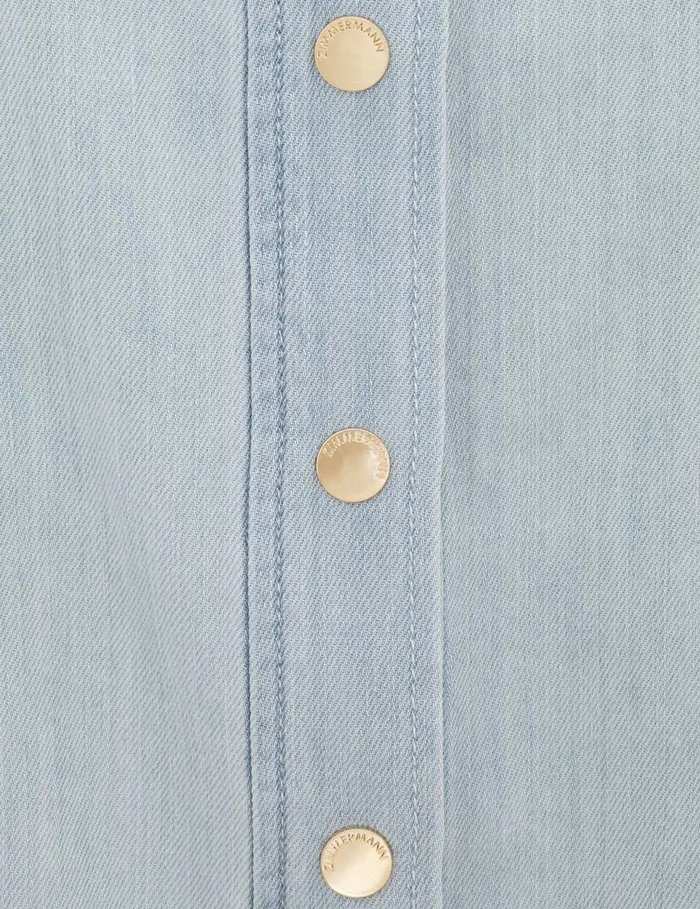 Women Zimmermann Tops Acacia Denim Lantern Blouse Ice Storm