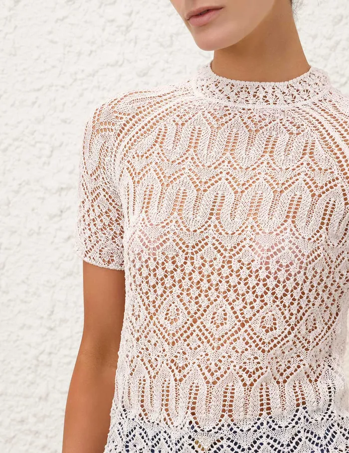 Women Zimmermann Tops Acacia Lace Knit Tee Ivory