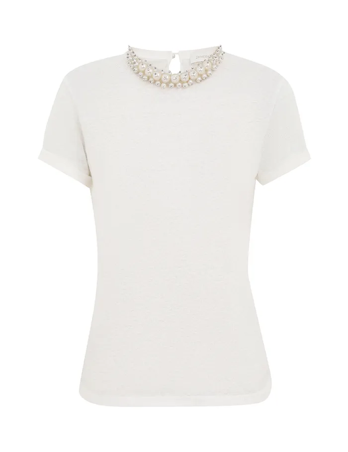 Women Zimmermann Tops Crush Embellished Tee Ivory