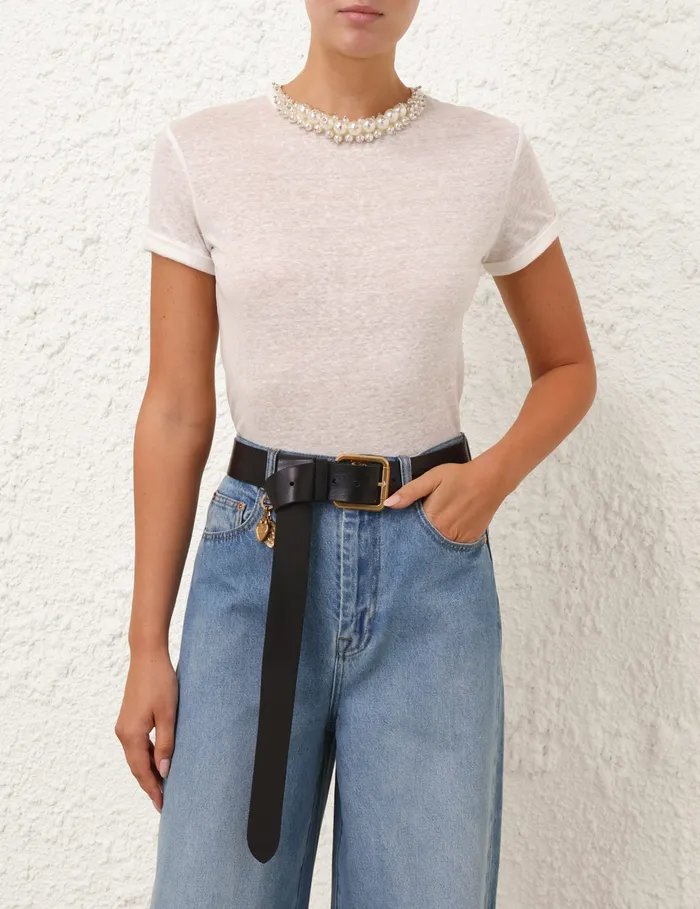 Women Zimmermann Tops Crush Embellished Tee Ivory