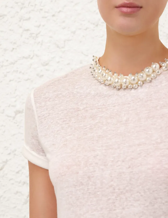 Women Zimmermann Tops Crush Embellished Tee Ivory