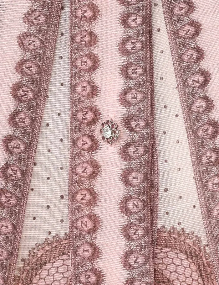 Women Zimmermann Tops Crush Frilled Fitted Blouse Pink Lace Print
