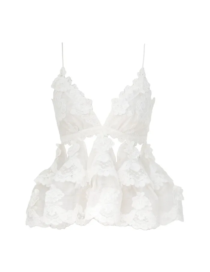 Women Zimmermann Tops Crush Lace Motif Tiered Top Ivory