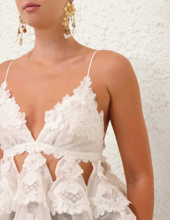 Women Zimmermann Tops Crush Lace Motif Tiered Top Ivory