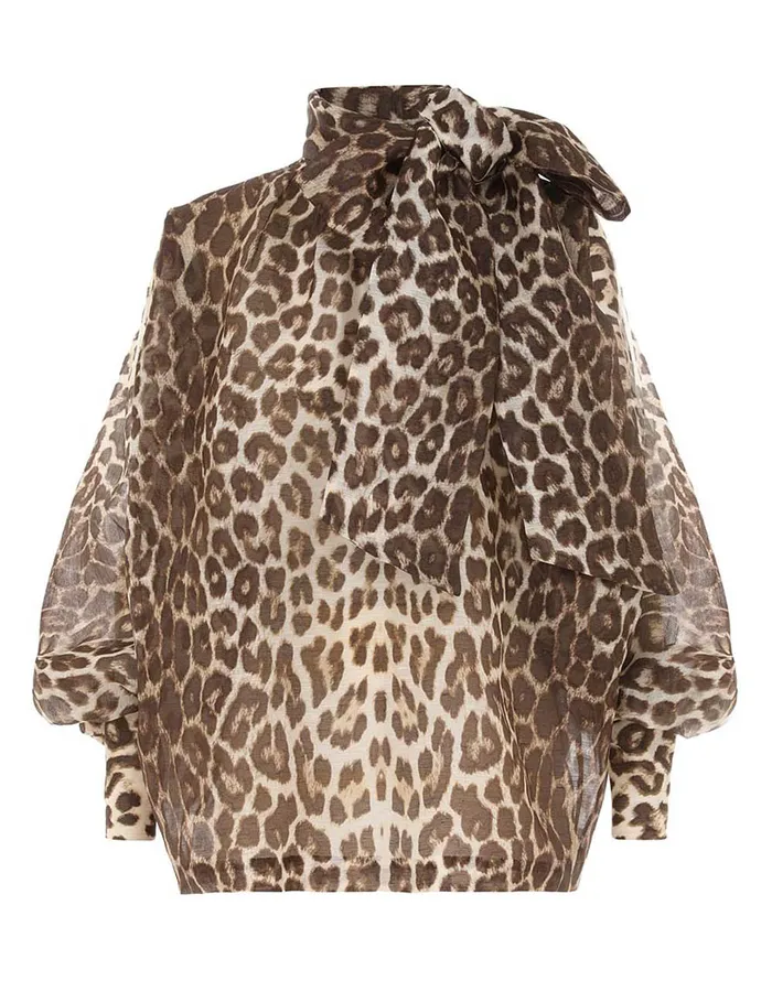 Women Zimmermann Tops Illustration Billow Blouse Chocolate Leopard