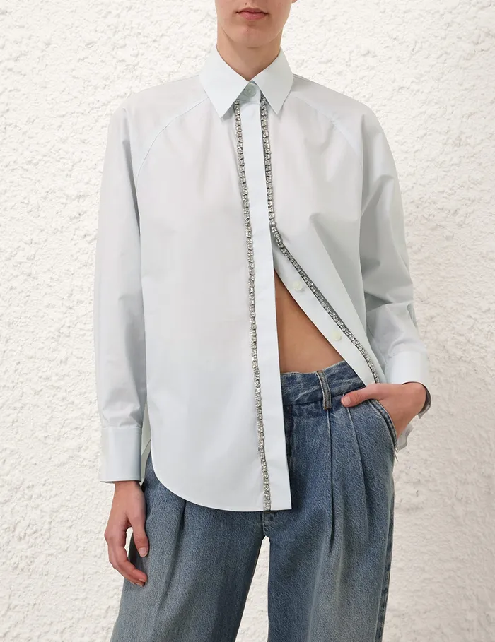 Women Zimmermann Tops Illustration Embellished Shirt Mint