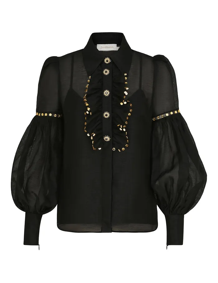 Women Zimmermann Tops Illustration Mirror Blouse Black