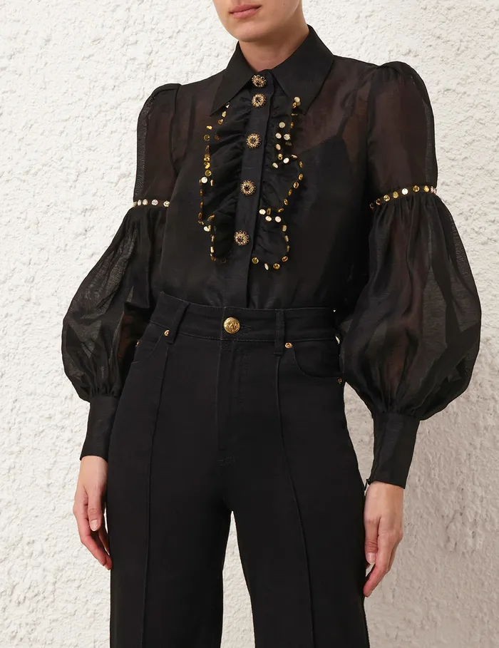 Women Zimmermann Tops Illustration Mirror Blouse Black