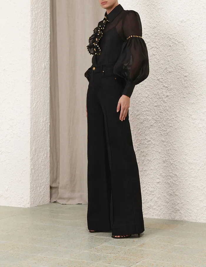Women Zimmermann Tops Illustration Mirror Blouse Black