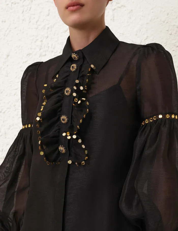 Women Zimmermann Tops Illustration Mirror Blouse Black