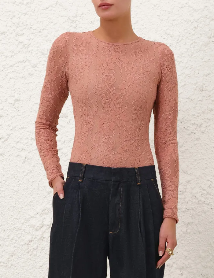 Women Zimmermann Tops Lace Bodysuit Blush