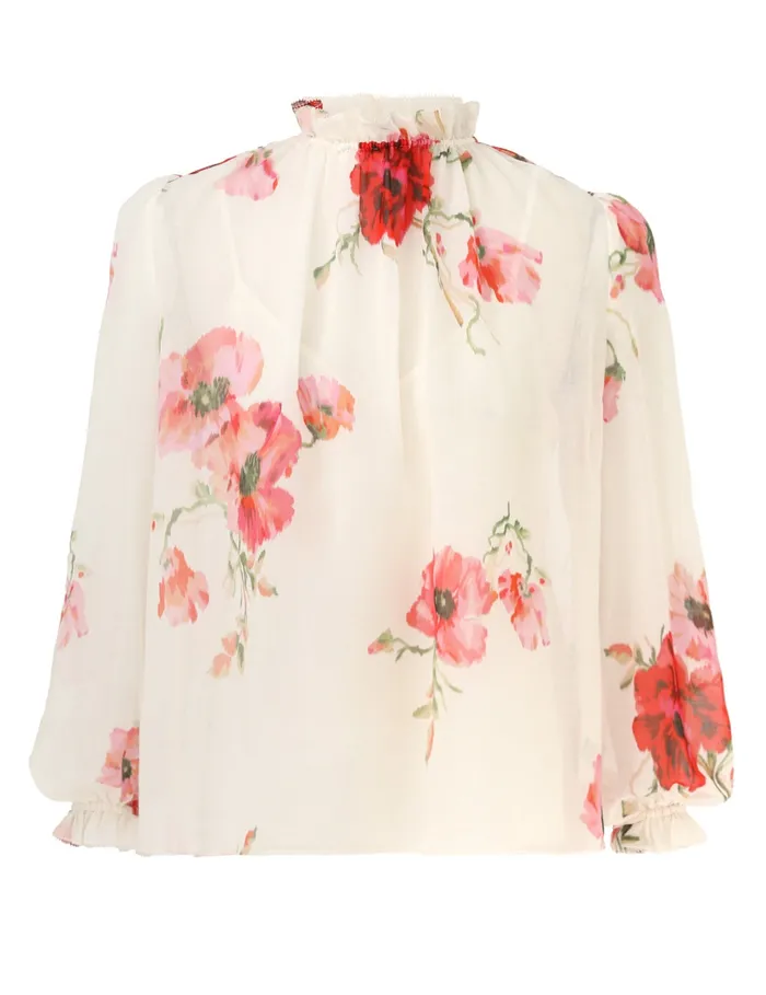 Women Zimmermann Tops Lightburst Billow Blouse Creamred Floral