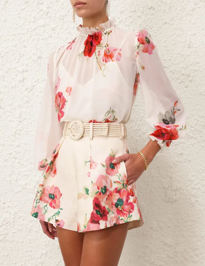 Women Zimmermann Tops Lightburst Billow Blouse Creamred Floral