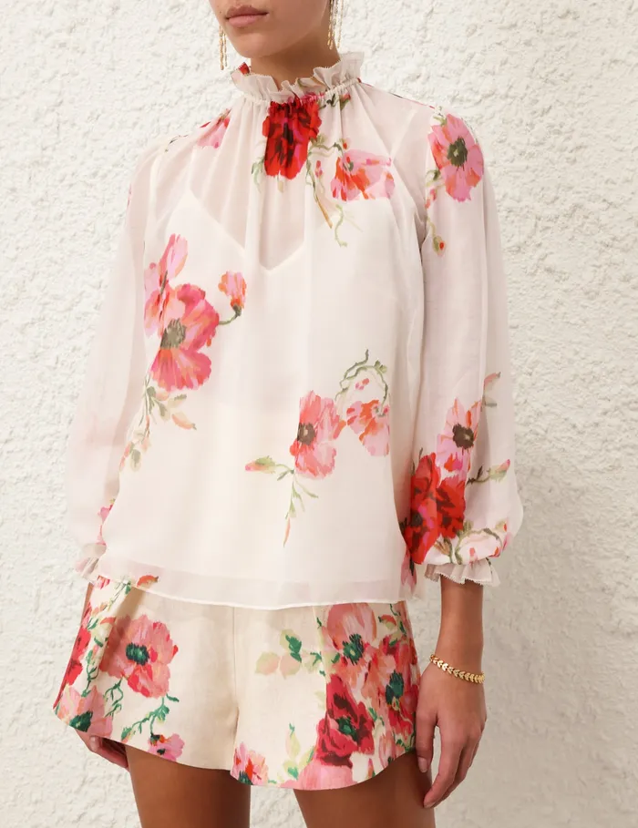 Women Zimmermann Tops Lightburst Billow Blouse Creamred Floral