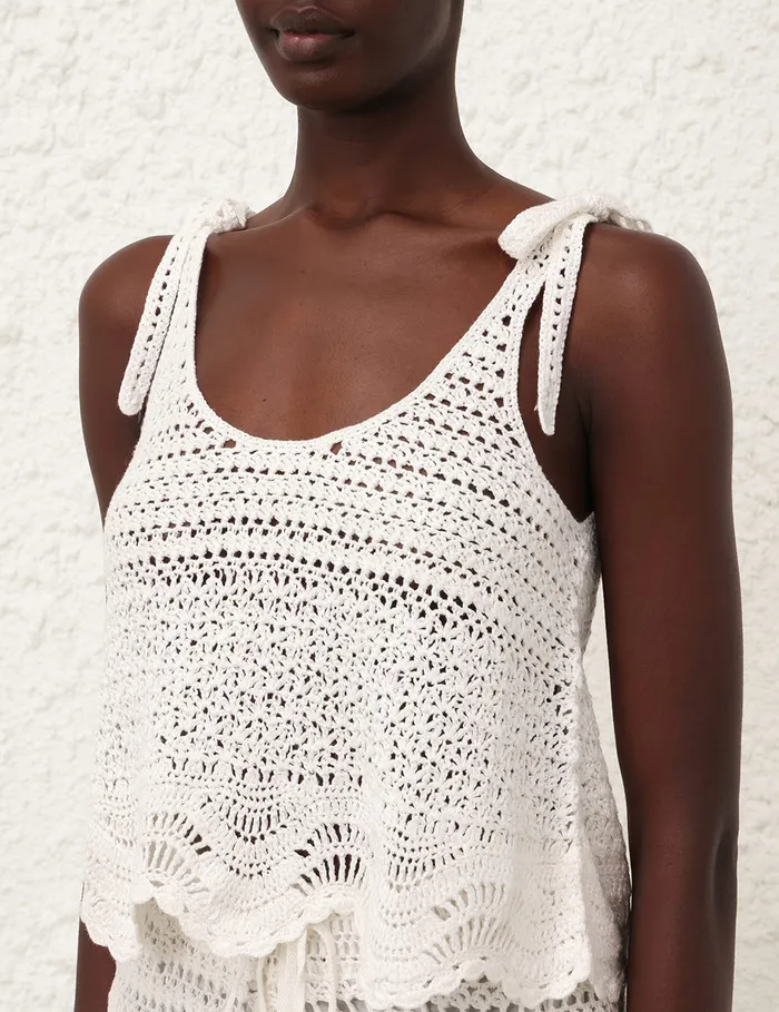 Women Zimmermann Tops Lightburst Textured Swing Tank Ivory