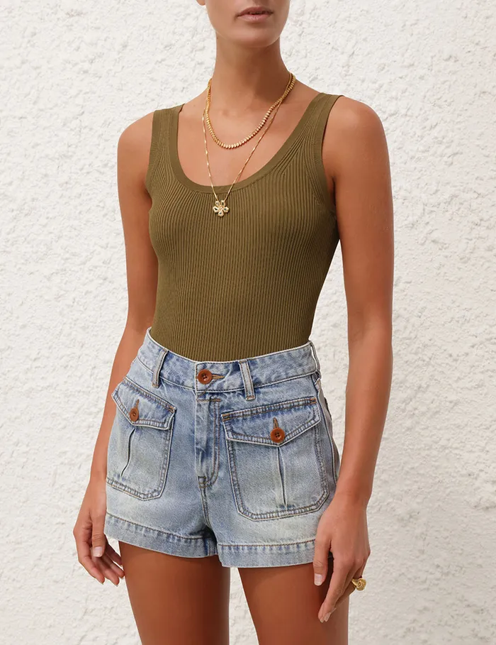 Women Zimmermann Tops Ottie Scoop Neck Tank Olive