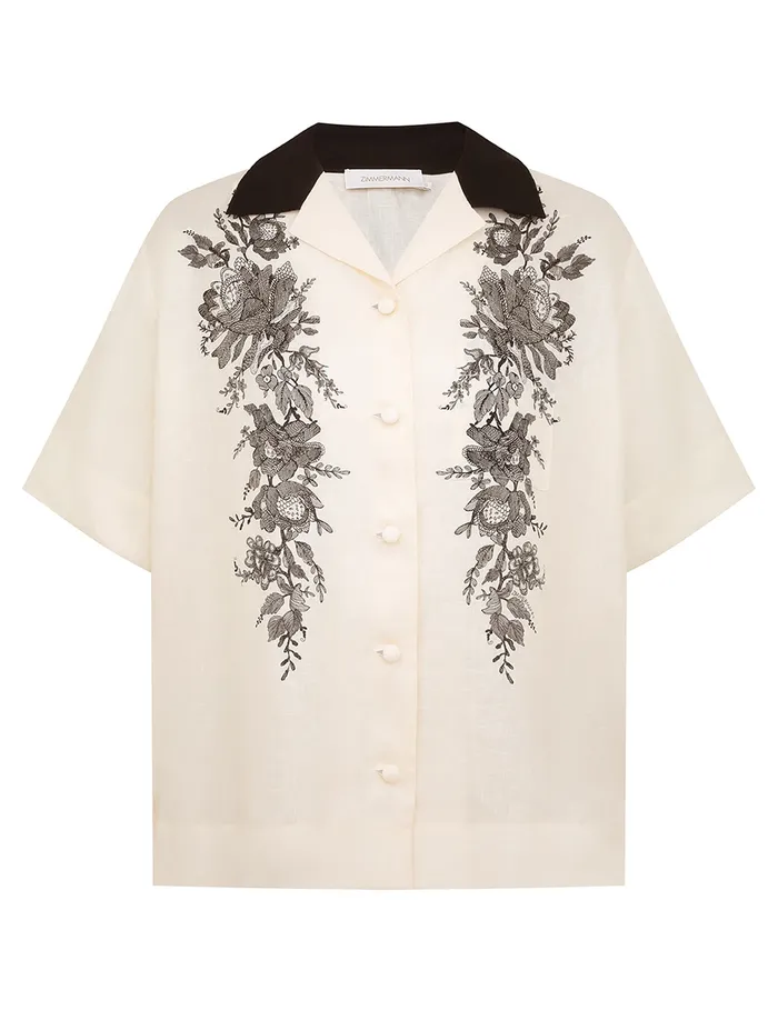 Women Zimmermann Tops Short Sleeve Shirt Cream Floral