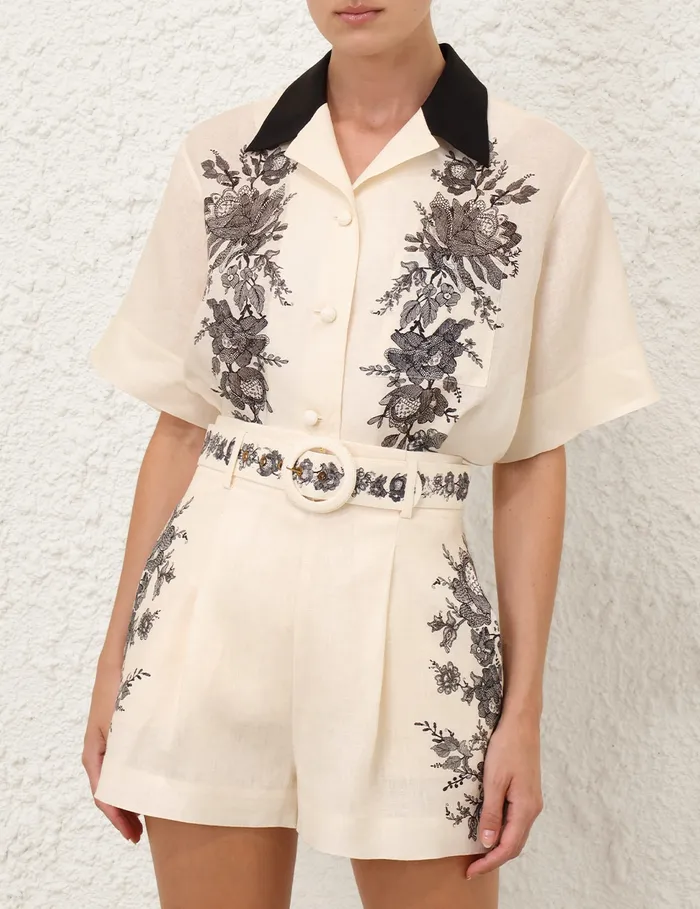 Women Zimmermann Tops Short Sleeve Shirt Cream Floral