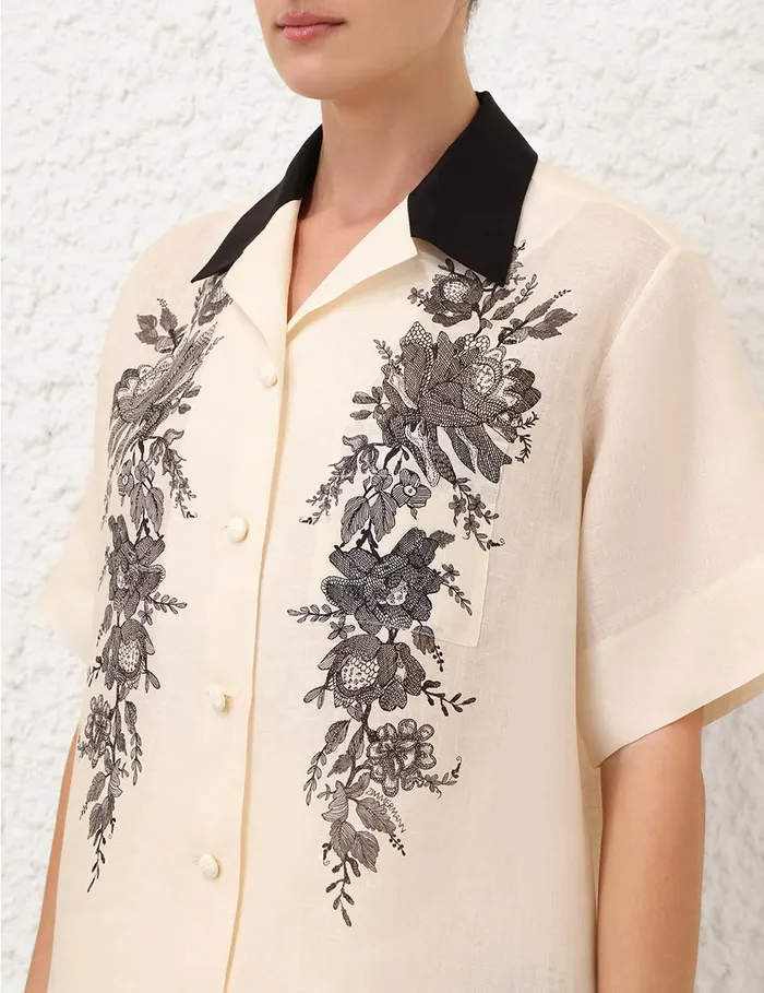 Women Zimmermann Tops Short Sleeve Shirt Cream Floral